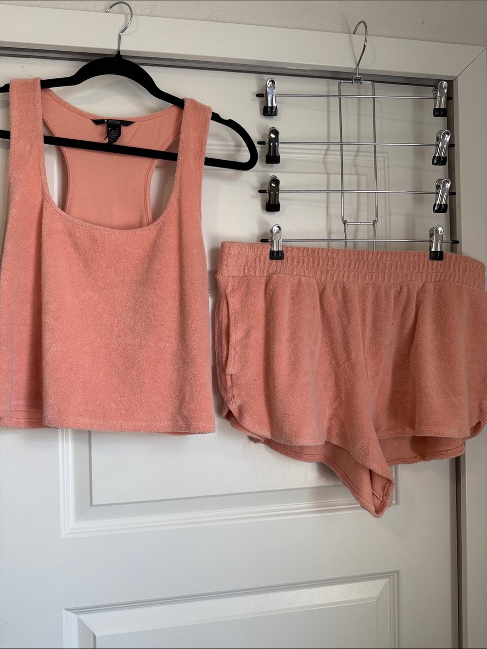 Victoria's Secret Peach Terry Racerback Tank & Lounge Shorts Set